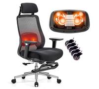 FLEXISPOT MasterEase Chaise Bureau avec Roue à Aubes, Chaise de Bureau Ergonomique à Dossier Haut, Accoudoirs 3D, Soutien Lombaire 2D avec Fonction Chauffante & Massage, Dossier Haut Réglable, Noir