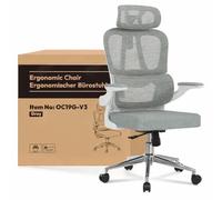 FLEXISPOT OC3 Lite Chaise Bureau, Chaise Ergonomique en Maille Pivotante Réglable en Hauteur ave Accoudoirs 2D et Soutien Lombaire Indépendant en C, Maille Respirante, Gris+ Blanc Cadre