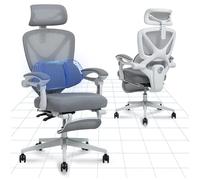 FLEXISPOT OC4 Chaise Bureau, Appui-tête 3D, Chaise Ergonomique en Maille Pivotante Réglable en Hauteur ave Auto-accoudoirs et Soutien Lombaire Indépendant en C, Gris