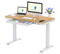 FlexiSpot Q3 Bureau Assis Debout 120x60cm avec Affichage LED, Fonction Mémoire et Port USB,Table Électrique avec Tiroir, Maple