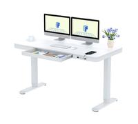 FlexiSpot Q3 Bureau Assis Debout 140x70cm avec Affichage LED, Fonction Mémoire et Port USB,Table Électrique avec Tiroir, Blanc