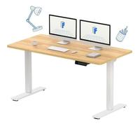 FlexiSpot QB2 Bureau Assis Debout 140 x 70 cm avec 2 Moteurs Puissants, Réglable en Hauteur, avec Fonction Mémoire, Blanc + Maple