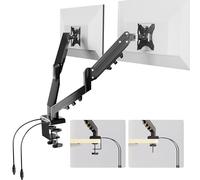 FlexiSpot Support Écran Double 17-32″ avec Port USB - Bras Moniteur VESA 75/100 mm, Réglable en Hauteur, Inclinaison, Pivot, Extension, Fixation à Pince, Charge Max 9 kg