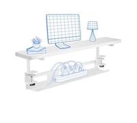 FlexiSpot Support pour écran avec panier sous bureau, Rehausseur de bureau à 2 niveaux, Pince universelle réglable, en métal, Blanc