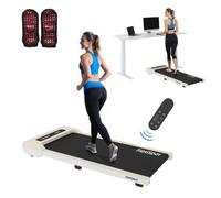 FlexiSpot Tapis de Course jusqu'à 120 kg, Walking Pad 1-6 km/h, Chaussettes de Sport Incluses, LED, Poulies et Télécommande, Blanc