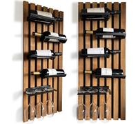 FLEXISTYLE casier à vin en bois porte-bouteilles noir pour le mur montage mural cuisine métal bois 40 cm de large grand (98x40 4 bouteilles & verres)