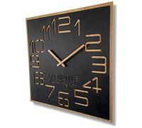 FLEXISTYLE Digits Eco Grande Horloge Murale en Bois, Aspect Bois, carrée, silencieuse, pour Salon, Chambre à Coucher, fabriquée en UE (Noir, 60 cm)