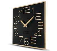 FLEXISTYLE Digits Eco Grande Horloge Murale en Bois, Aspect Bois, carrée, silencieuse, pour Salon, Chambre à Coucher, fabriquée en UE (Noir, 40 cm)