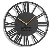 FLEXISTYLE EKO Horloge murale sans bruit de tic-tac LOFT Piccolo noir (anthracite) 30 cm, pour salon, chambre à coucher, fabriquée dans l'UE