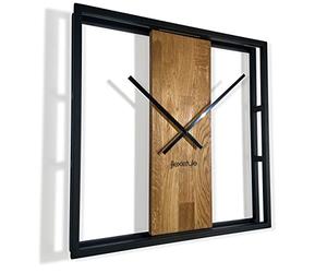 FLEXISTYLE Grande horloge murale carrée LOFT Square en métal et bois de 50 cm de diamètre, noire