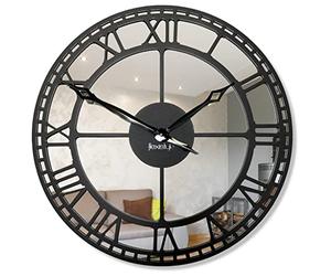 FLEXISTYLE Grande horloge murale en métal miroir sans bruit de tic-tac vintage rétro 50 cm de diamètre sans tic-tac