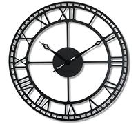FLEXISTYLE Grande Horloge Murale en Metal Noir 80CM, LOFT, pour Salon, Chambre