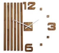 FLEXISTYLE Horloge Murale 3D DIY en Bois de chêne à lamelles - Grande 100cm Design Moderne EKO Décoration pour Bureau, Salon, Chambre Coucher XXL 100 XL Aiguilles Blanches