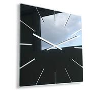 FLEXISTYLE Grande Horloge Murale Moderne 50 cm Design inhabituel Miroir Acrylique Noir pour Bureau, Salon, Chambre à Coucher silencieuse sans tic-tac