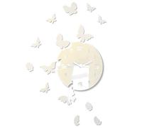 FLEXISTYLE Grande Horloge Murale Moderne avec Papillons Ronds 30 cm, 15 Papillons, Salon, Chambre à Coucher, Chambre d'enfant, Produit fabriqué dans l'UE, Ecru, 30 cm