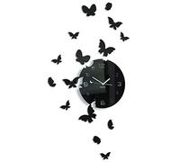 FLEXISTYLE Grande Horloge Murale Moderne avec Papillons Ronds 30 cm, 15 Papillons, Salon, Chambre à Coucher, Chambre d'enfant, Produit fabriqué dans l'UE, Noir, 30 cm