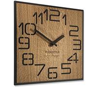 FLEXISTYLE Grande Horloge Murale Moderne carrée en Bois ECO - Diamètre : 40 cm - Silence - Aspect Bois - Chêne - pour Salon, Chambre à Coucher, fabriquée en UE (40 cm)