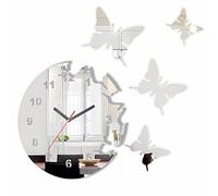 FLEXISTYLE Grande Horloge Murale Moderne en Forme de Papillon avec Miroir Rond 30 cm, 3 D DIY, Salon, Chambre à Coucher, Chambre d'enfant.