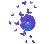 FLEXISTYLE Grande horloge murale moderne en forme de papillon ronde 30 cm, 15 papillons, pour salon, chambre à coucher, chambre d'enfant, produit fabriqué dans l'UE (bleu marin)