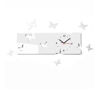 FLEXISTYLE Grande Horloge Murale Salon Moderne Papillon Horizontal Blanc Déco Silencieux 20 x 60 cm