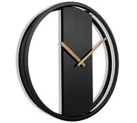 FLEXISTYLE Grande horloge murale sans bruit de tic-tac LOFT OVALE Métal noir Naturel 3D XXL moderne Bois Salle de bain Salon (Noir), 50cm (z231oval-1d-1-x)