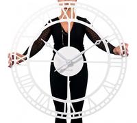 FLEXISTYLE Grande Horloge Murale Vintage rétro XXL diamètre 80 cm métal Industriel Noir Blanc Doré (Blanc)