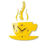 FLEXISTYLE Horloge de Cuisine Moderne La Tasse, Jaune Citron silencieuse, fabriquée en UE, Acrylique Italien