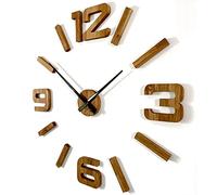 Horloge murale 3D DIY en bois chêne - Grande horloge murale 3D - 100-130 cm - Design moderne - Horloge murale - Décoration murale - Pour bureau, salon, chambre à coucher - Montre à quartz (aiguilles noires, bois)