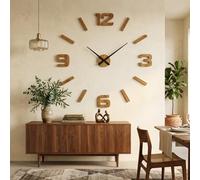 Horloge murale 3D DIY en bois chêne - Grande horloge murale 3D - 100-130 cm - Design moderne - Horloge murale - Décoration murale - Pour bureau, salon, chambre à coucher - Montre à quartz (aiguilles noires, bois)