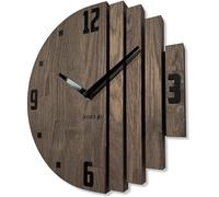 FLEXISTYLE Horloge Murale asymétrique - en chêne - pour Salle de Bain et Salon - Diamètre sans Bruit de tic-tac - Aspect Bois (chêne/Marron, 30 cm)
