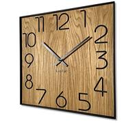 FLEXISTYLE Horloge Murale carrée en Bois de chêne - Diamètre : 40 cm - Aspect Bois - sans Bruit de tic-tac