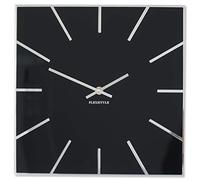 FLEXISTYLE Horloge Murale carrée Exact de 30 cm de diamètre, sans Bruit de tic-tac Moderne, Design en Verre Acrylique et Miroir Acrylique pour Salon, Chambre à Coucher (Noir)