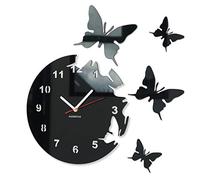 FLEXISTYLE Horloge Murale Design Moderne Papillons, diamètre 30cm silencieuse Acrylique, Noir, 30cm