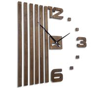 FLEXISTYLE Horloge Murale DIY en Bois de chêne à lamelles - Grande Horloge Murale 3D - Design Moderne - EKO - Sticker Mural décoratif pour Bureau, Salon, Chambre à Coucher (XXL 100 cm, Marron,