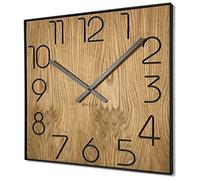 FLEXISTYLE Horloge murale en bois Wood Square bois chêne 50 cm de diamètre aspect bois sans bruit de tic-tac