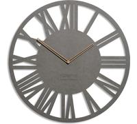 FLEXISTYLE Horloge murale grande Adulto 50cm de diamètre LOFT Rétro en bois de chêne sans tic-tac Salon (Gris)
