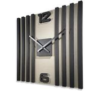 FLEXISTYLE - Horloge murale grande avec lattes en bois SQ 60 cm aspect bois noir 3D chêne moderne sans bruit de tic-tac pour salon (Gris/Noir)