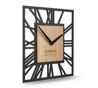 FLEXISTYLE Horloge Murale Moderne sans Bruit de tic-tac LOFT Piccolo Square 30 cm pour Salon, Salle de Bain (chêne Noir)