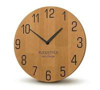 FLEXISTYLE Horloge Murale Naturelle 30 cm de diamètre Aspect Bois 100% chêne, Bois Moderne, Salon, sans Bruit de tic…, Noir