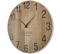 FLEXISTYLE Horloge Murale Naturelle diamètre 50 cm Aspect Bois 100% chêne, Bois Moderne, Salon, sans Bruit de tic-tac … (50 cm, Noir)