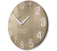FLEXISTYLE Horloge Murale Naturelle - Diamètre : Aspect Bois - 100% chêne - Bois Moderne - pour Salon, sans Bruit de tic-tac - 30 cm - Blanc