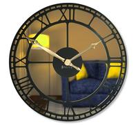 FLEXISTYLE Horloge murale rétro en métal doré de 50 cm de diamètre, silencieuse sans tic-tac pour salon, bureau, chambre à coucher (noir/miroir, 50 cm), z21a-0a(0a)-0a-x