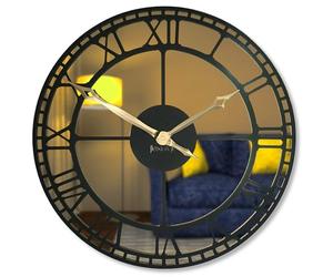 FLEXISTYLE Horloge murale rétro en métal doré de 50 cm de diamètre, silencieuse sans tic-tac pour salon, bureau, chambre à coucher (noir/miroir, 50 cm), z21a-0a(0a)-0a-x