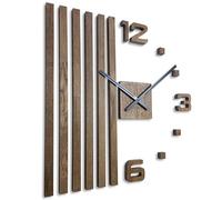 FLEXISTYLE Horloges murales 3D DIY en Bois de chêne lamelles Grande Horloge Murale 60 cm 3D Horloge Murale Design Moderne EKO horloges murales Stickers muraux décoration horloges pour Bureau, Salon,