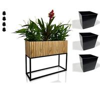 FLEXISTYLE LOFT FIORINO - Support pour plantes - En métal et chêne - Avec pieds - Style loft - Plusieurs dimensions - Fabriqué en UE - 22 x 62 x 50 cm - Noir