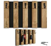 FLEXISTYLE Porte-manteau à lamelles en bois de chêne - Patère à crochets - Crochet mural en acier inoxydable - Pour couloir, chambre d'enfant, chambre à coucher (30 cm, 5 crochets)