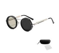 FlexiTint Retro,Sunglasses for EveryLight, Ballee Adjustable Tint Sunglasses with Built-in ND Filter, Réglable teinte polarisée ronde verres de soleil 1-9 engrenages pour hommes femmes (Argent)