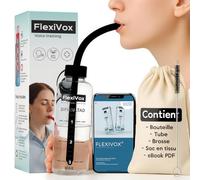 FlexiVox®, kit d’entraînement vocal | Utilisé en orthophonie et thérapie vocale avec talc aseptique + Bouteille graduée + Brosse + Pochette + eBook numérique + Bouchon régulateur (espace Noir)