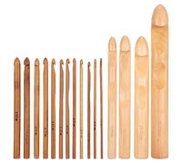 FLEXMAN Ensemble de 16 Crochets à Tricoter en Bois, Diamètres de 3 à 30 mm, Crochets à Tricoter avec Manche, Aiguilles à Tricoter pour Confectionner des Écharpes, des Couvertures