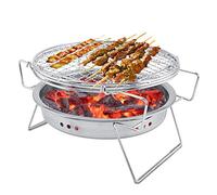 flexman Ensemble de Gril de Feu de Camp Pliant, Grille en Acier Inoxydable, Mini Poêle de Barbecue Rond avec Pieds pour Pique Niques, Camping en Plein Air, Terrasse